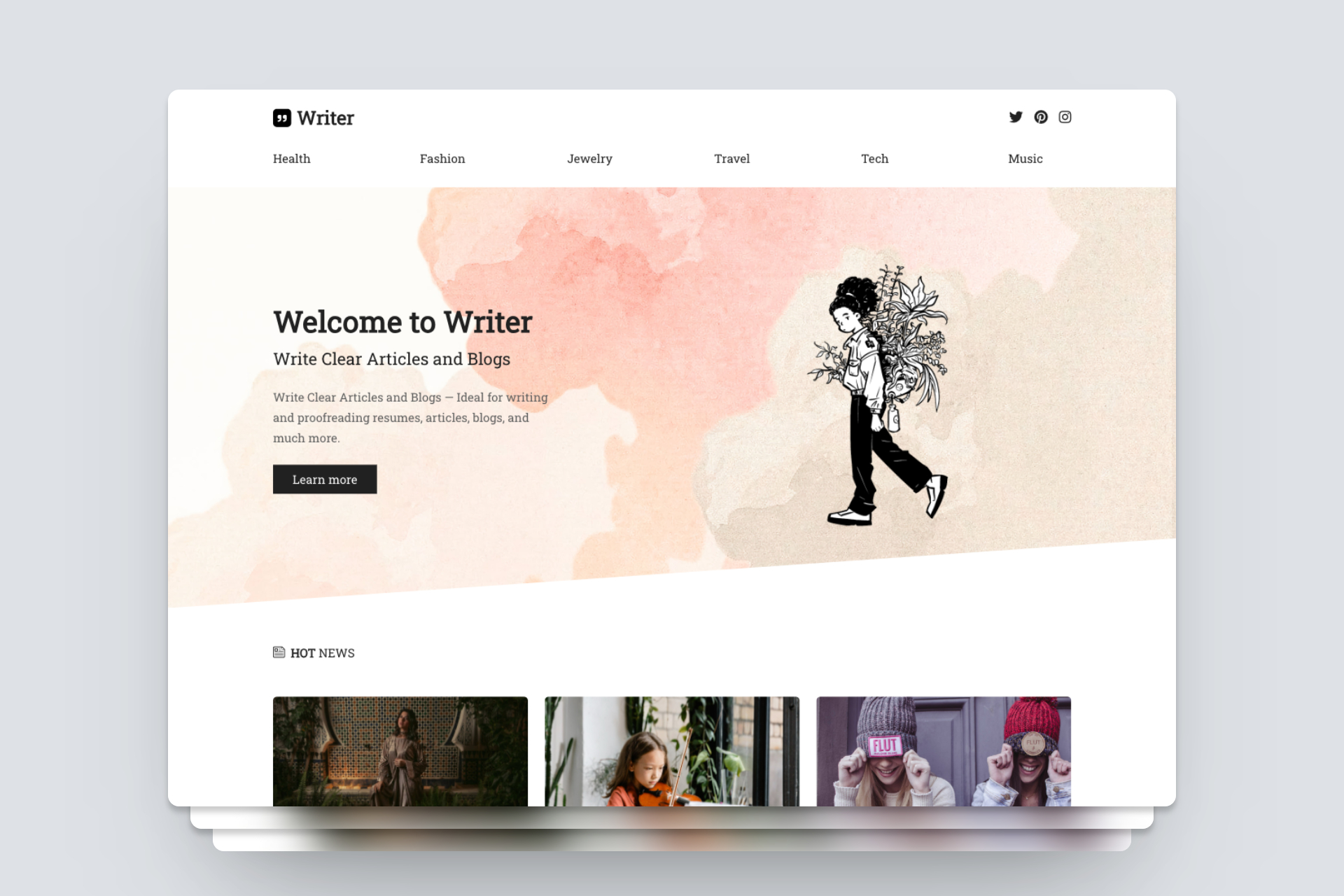Writer website template for blocs